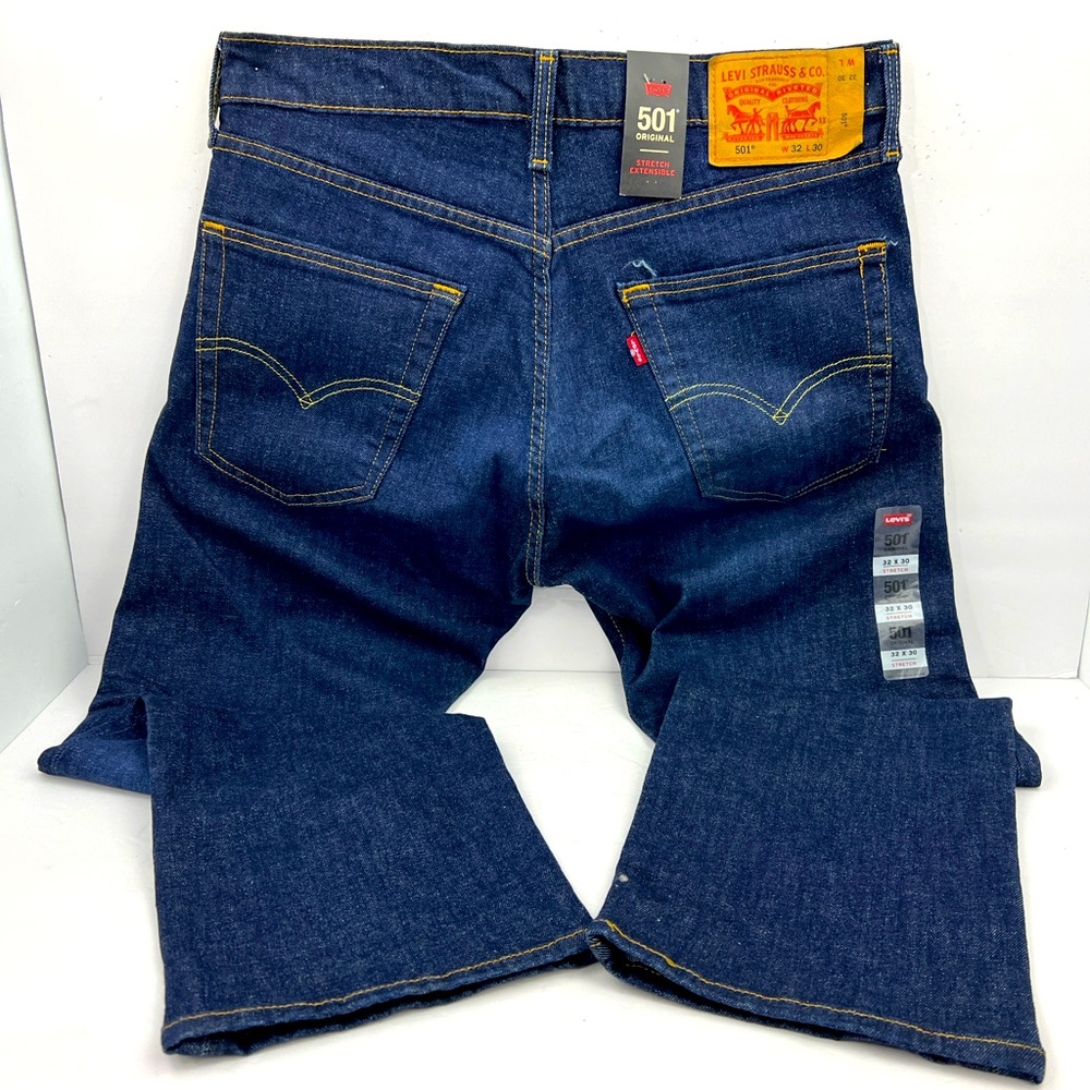 LEVI'S 501 ORIGINAL JEANS 32X30, REGULAR STRAIGHT FIT, STRECH EXTENSIBLE, NAVY - Picture 2 of 16